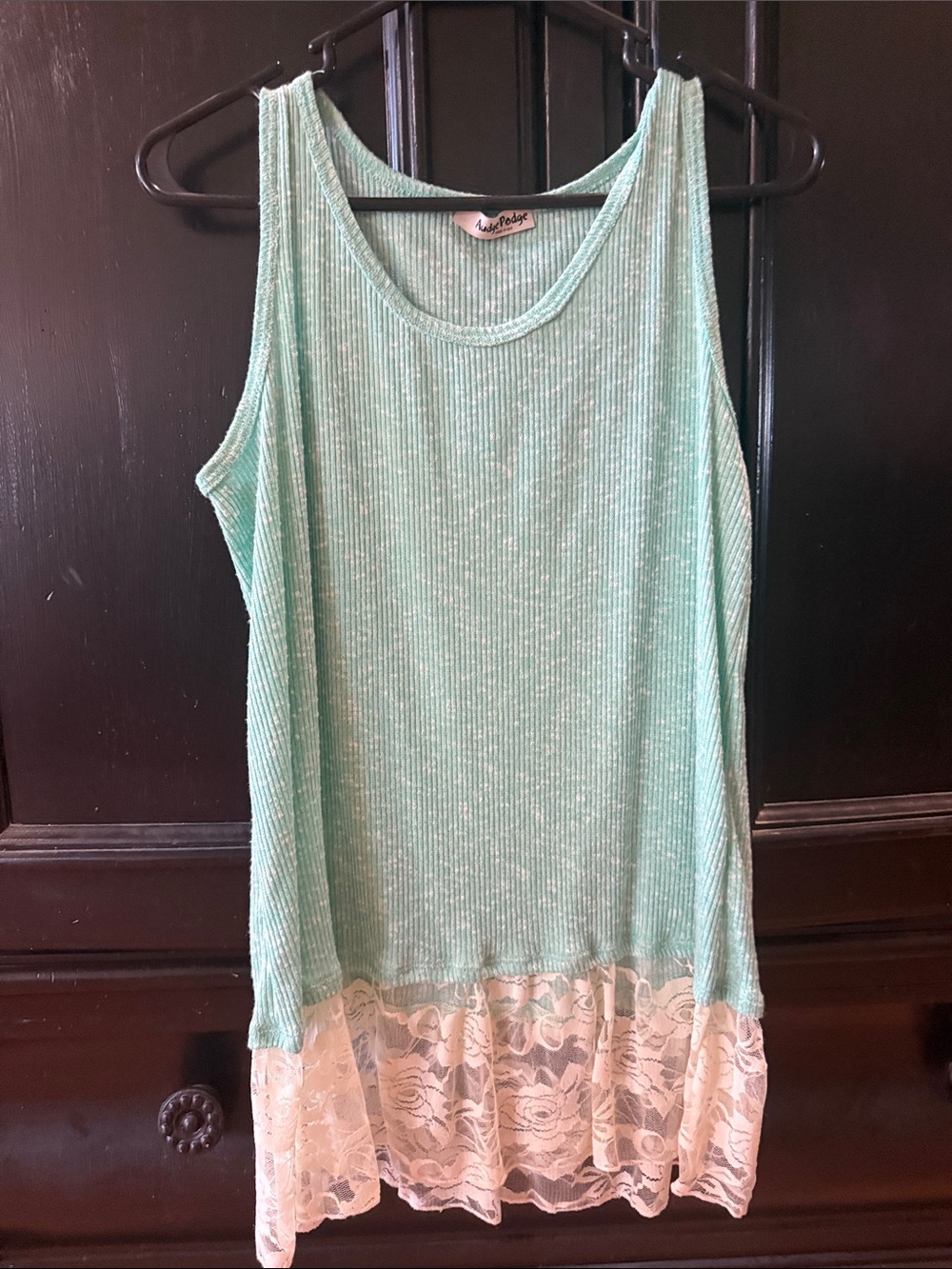 Sleeveless Mint Green Lace-Trim Ribbed Tank Top